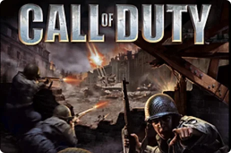 Call of Duty game cover showing WWII combat soldiers in battle.