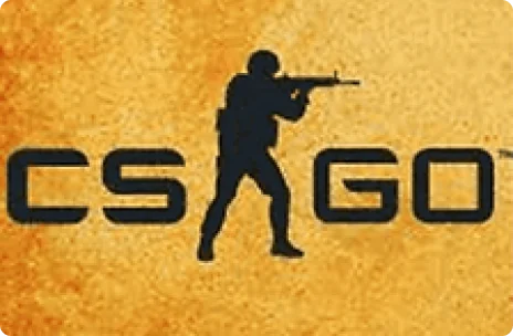 Counter-Strike: Global Offensive (CS:GO) logo with orange background and a silhouette of a soldier.