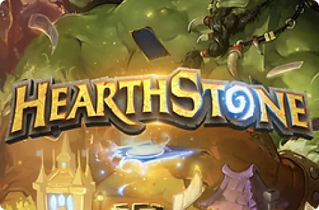 Hearthstone: Heroes of Warcraft game title with fantasy-style background.