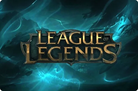 League of Legends logo with a dark, stormy background.
