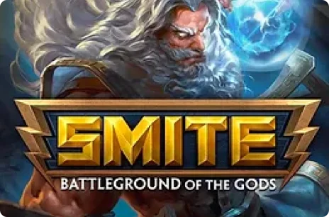 SMITE Battleground of the Gods game logo featuring a lightning-wielding god.