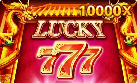 Classic red and gold Lucky 777 slot screen with golden dragons and a 10000x payout.