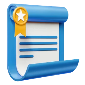 Scroll icon with a ribbon symbolizing verified licensing and player security.