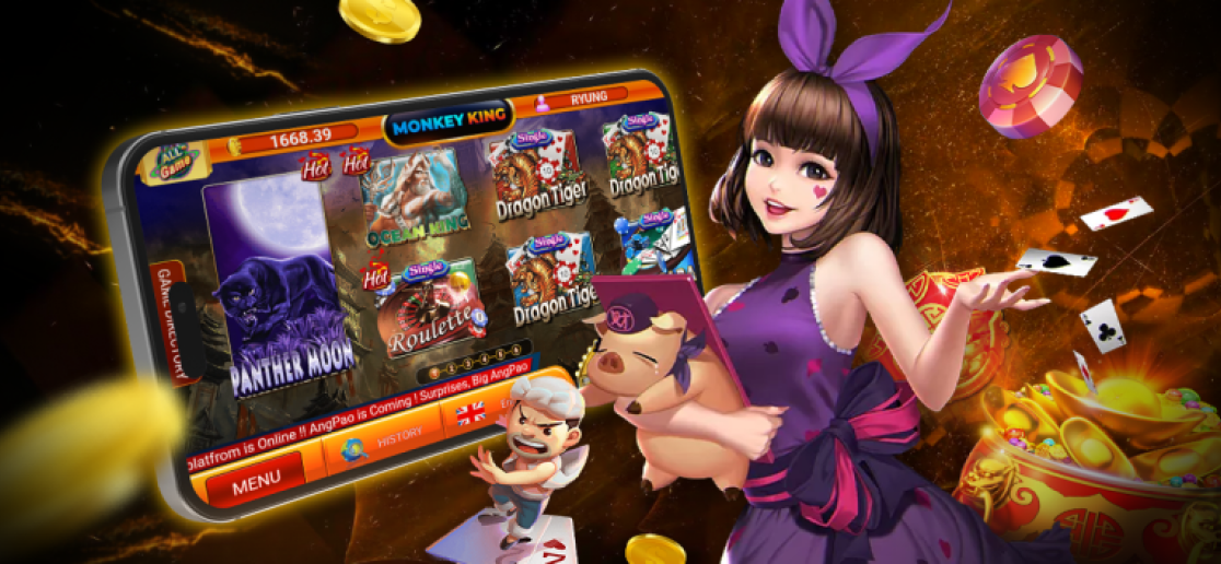 Monkey King online slot games mobile interface with anime-style character and casino elements