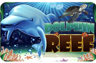 Dolphin Reef slot game featuring a vibrant underwater scene with dolphins, turtles, and coral reefs, full of marine life.