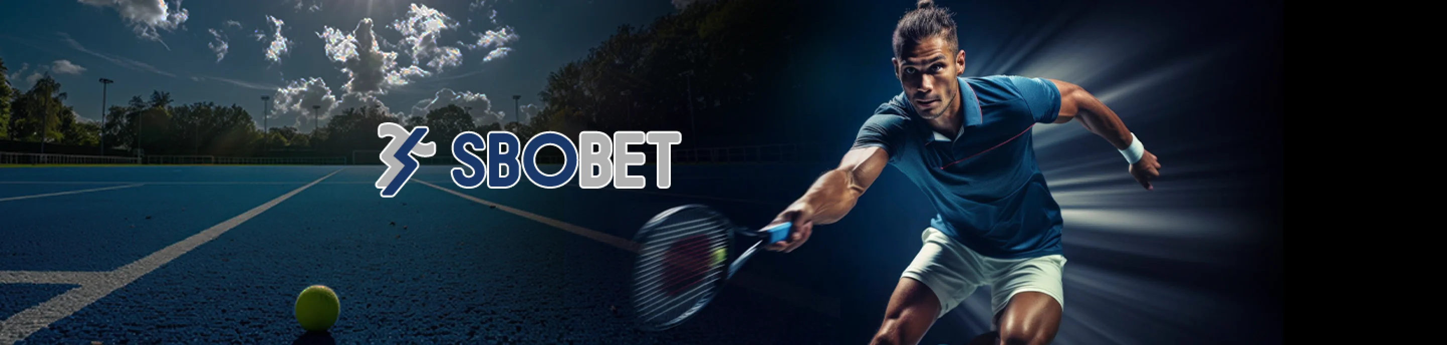 SBOBet banner showing a tennis player in action for online sports betting at Winbox 2025