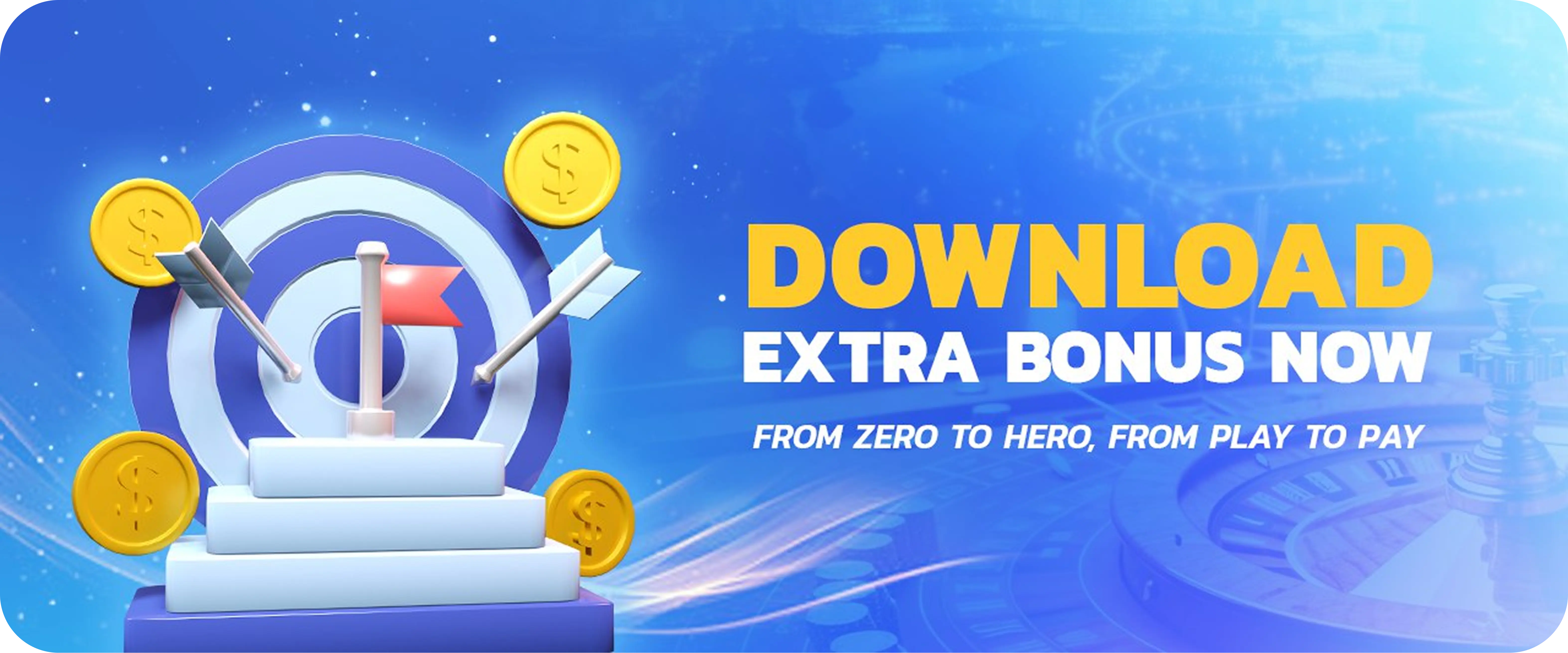 Winbox Extra Bonus Banner with wording “Download Extra Bonus Now, From Zero To Hero, From Play To Play.